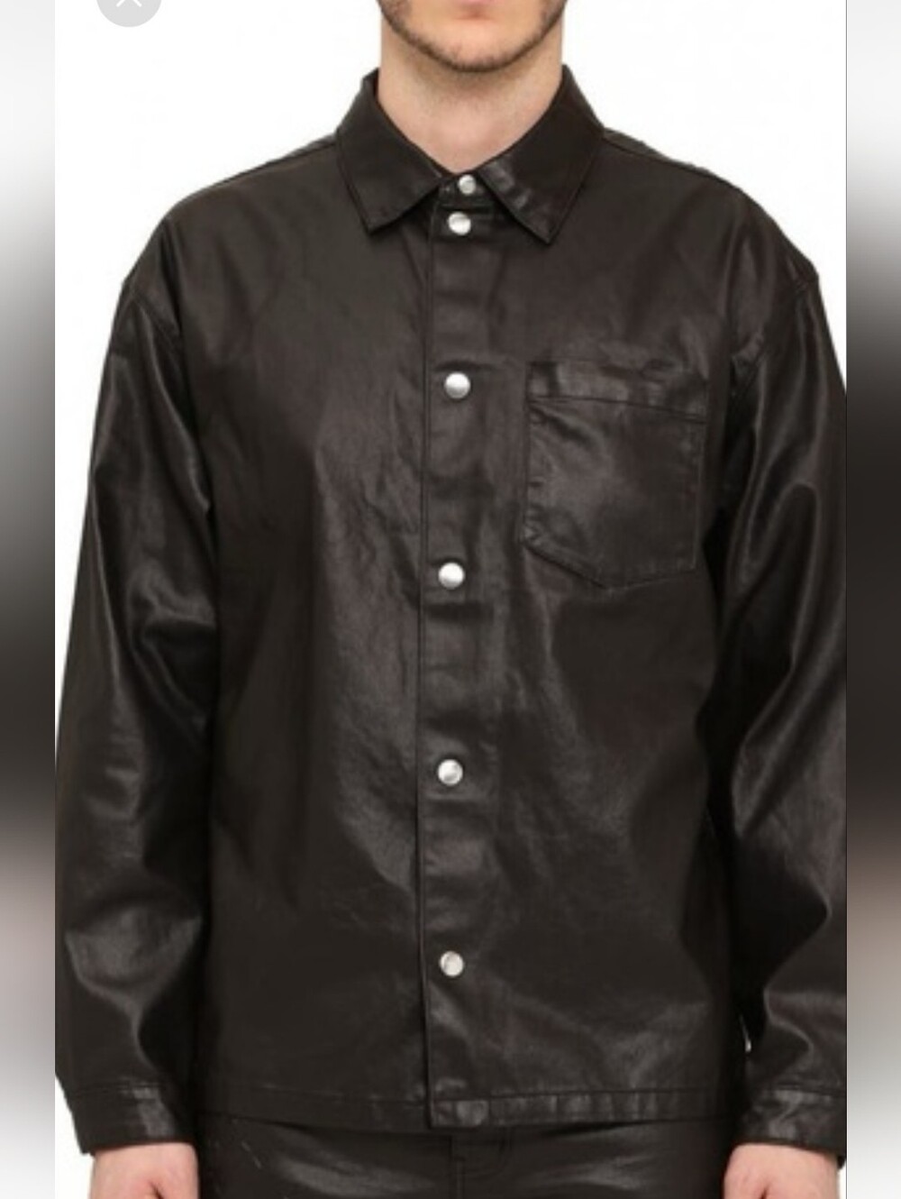 Purple Brand New With Tags  Black Faux Leather Snap-Up Shirt Jacket, Size XS NWT